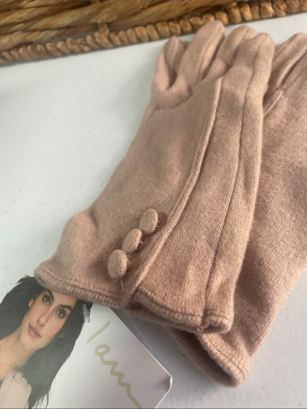 Kohl's Women's Blush Pink Knit Gloves with Button Detail
